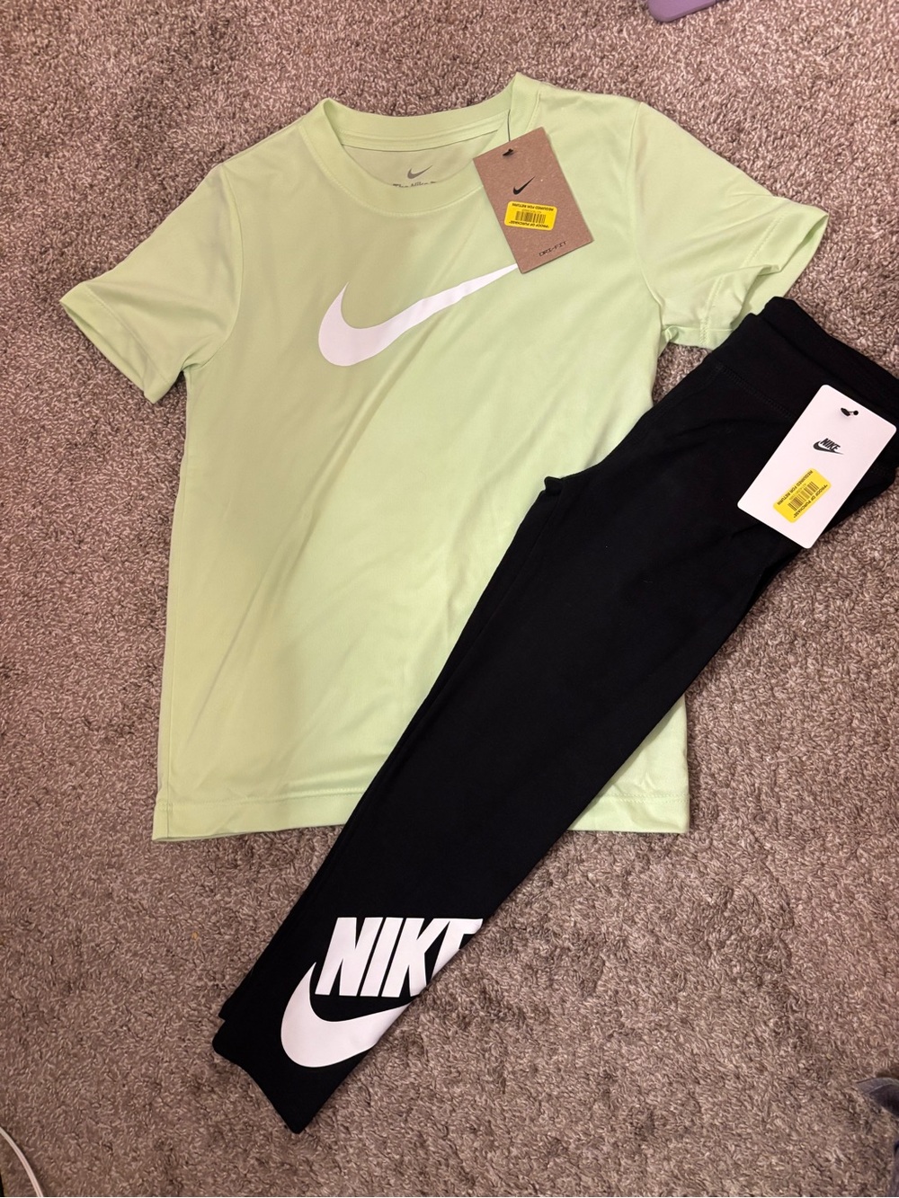 Nike Light Green Tee and Black Leggings Kids Set